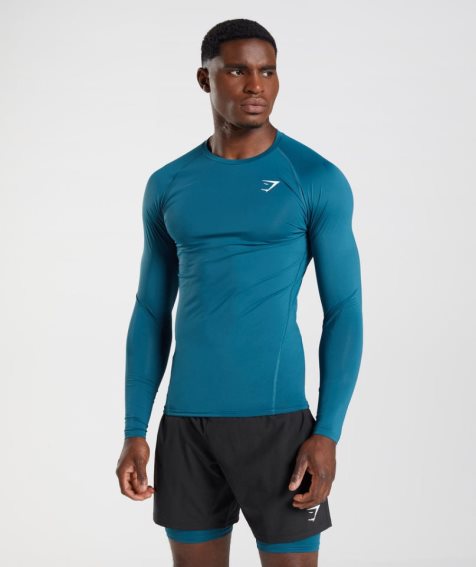 Men's Gymshark Element Baselayer Long Sleeve Top T-Shirts Blue | CA 857316